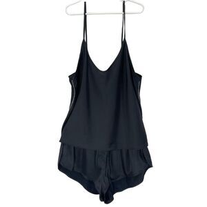 Savage X Fenty Black Satin Rhinestone Two Piece Pajama Short Tank Set NWT Size M